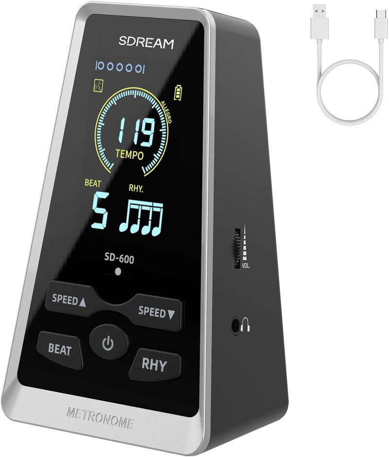 SDREAM Digital Metronome for Piano,Guitar,Violin,Rechargeable LCD Electronic Metronome with Human Voice,Professional Metronome for Beginners & Musicians,Instrument Volume & Beat Speed Adjustable - Image 1